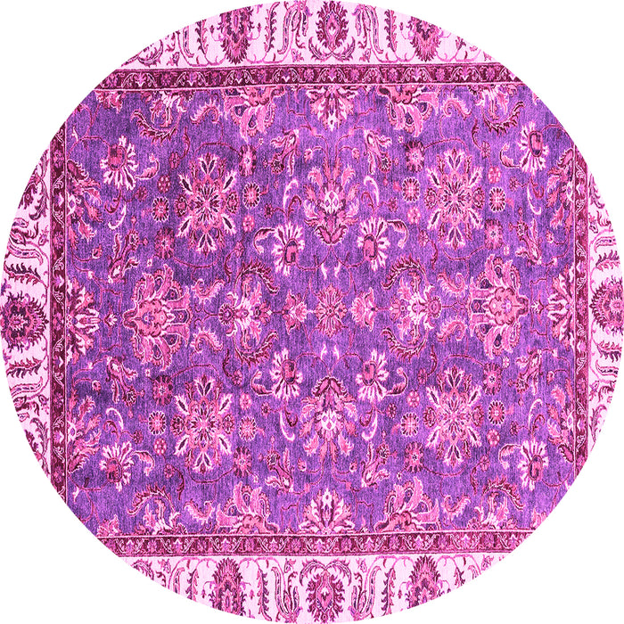Round Machine Washable Abstract Pink Modern Rug, wshabs3106pnk