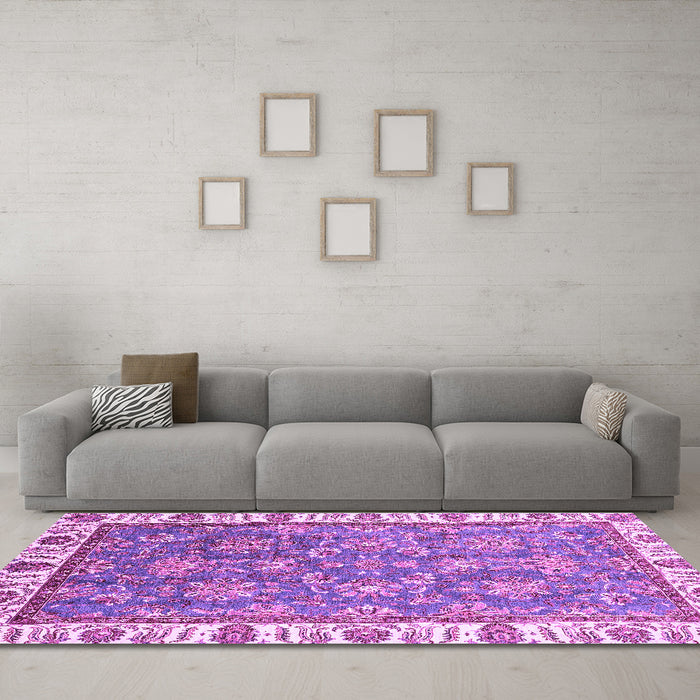 Machine Washable Abstract Purple Modern Area Rugs in a Living Room, wshabs3106pur