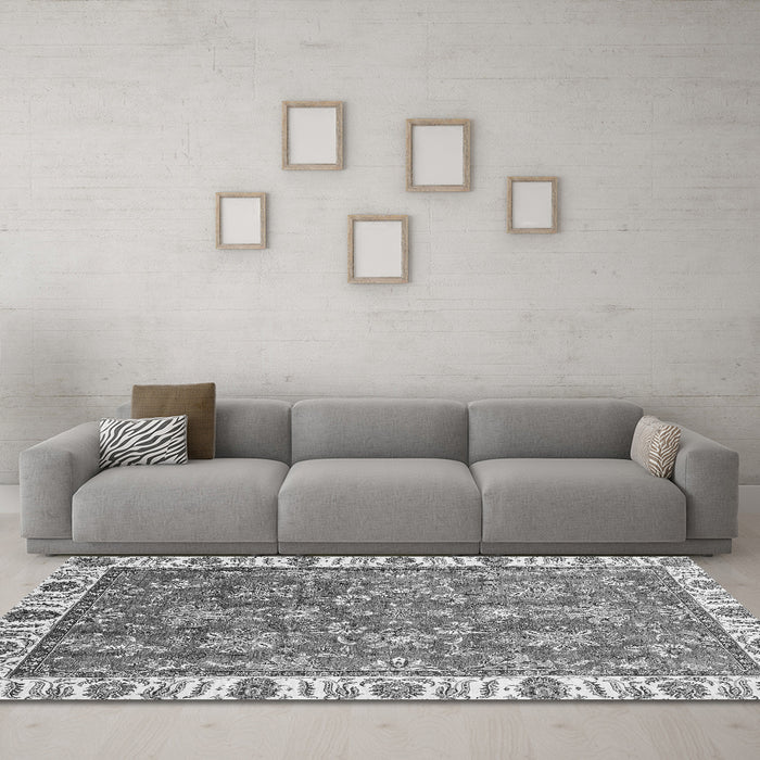 Machine Washable Abstract Gray Modern Rug in a Living Room,, wshabs3106gry