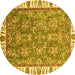 Round Machine Washable Abstract Yellow Modern Rug, wshabs3106yw