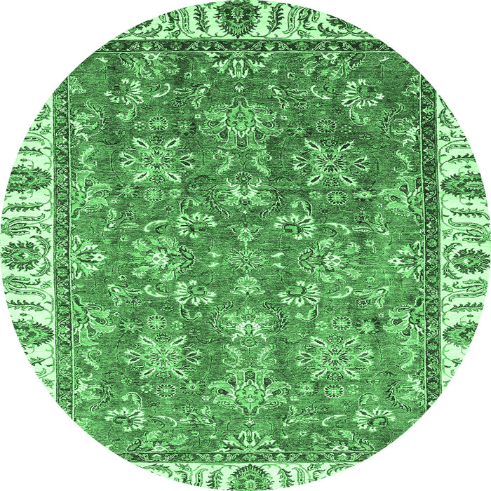 Round Machine Washable Abstract Emerald Green Modern Area Rugs, wshabs3106emgrn