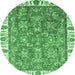 Round Machine Washable Abstract Emerald Green Modern Area Rugs, wshabs3106emgrn