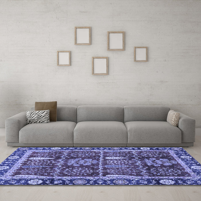 Machine Washable Oriental Blue Traditional Rug in a Living Room, wshabs3107blu