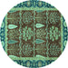 Round Machine Washable Oriental Turquoise Traditional Area Rugs, wshabs3107turq