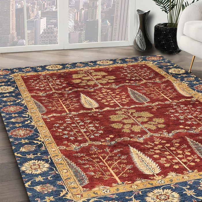 Machine Washable Abstract Tomato Red Rug in a Family Room, wshabs3107