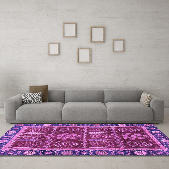 Machine Washable Oriental Purple Traditional Area Rugs in a Living Room, wshabs3107pur