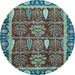 Round Machine Washable Oriental Light Blue Traditional Rug, wshabs3107lblu