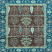 Square Machine Washable Oriental Light Blue Traditional Rug, wshabs3107lblu