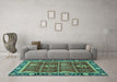 Machine Washable Oriental Turquoise Traditional Area Rugs in a Living Room,, wshabs3107turq