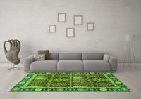 Machine Washable Oriental Green Traditional Rug, wshabs3107grn