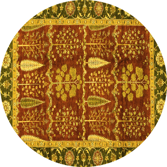 Round Machine Washable Oriental Yellow Traditional Rug, wshabs3107yw