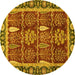 Round Machine Washable Oriental Yellow Traditional Rug, wshabs3107yw