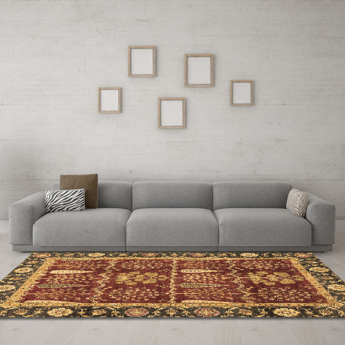 Machine Washable Oriental Brown Traditional Rug in a Living Room,, wshabs3107brn