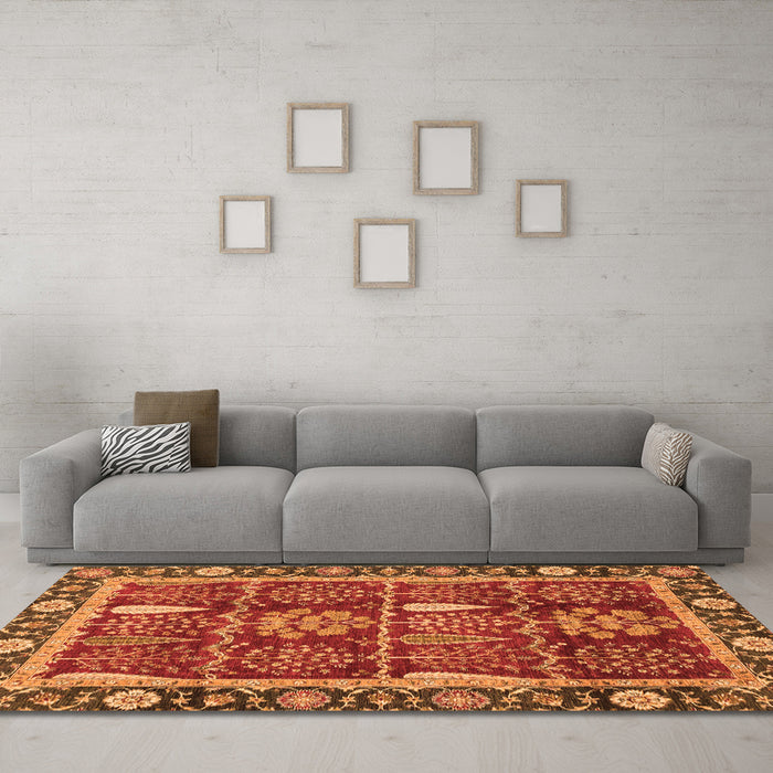 Machine Washable Oriental Orange Traditional Area Rugs in a Living Room, wshabs3107org