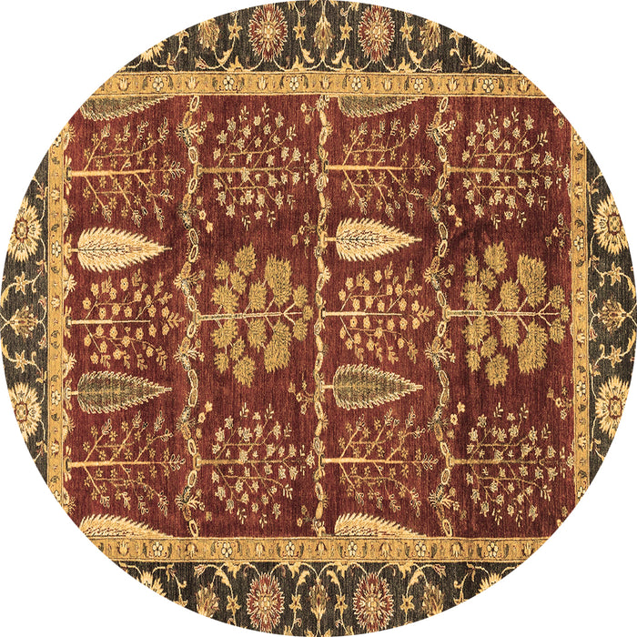 Round Machine Washable Oriental Brown Traditional Rug, wshabs3107brn