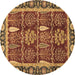 Round Machine Washable Oriental Brown Traditional Rug, wshabs3107brn