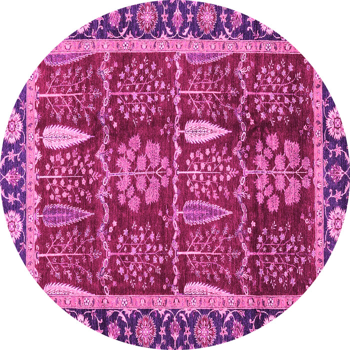 Round Machine Washable Oriental Pink Traditional Rug, wshabs3107pnk
