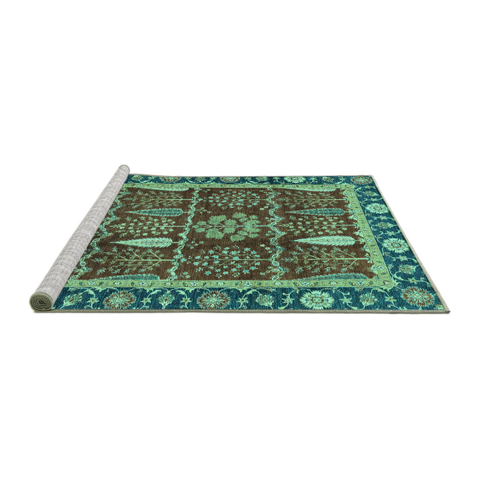 Sideview of Machine Washable Oriental Turquoise Traditional Area Rugs, wshabs3107turq