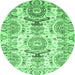 Round Machine Washable Abstract Emerald Green Modern Area Rugs, wshabs3108emgrn