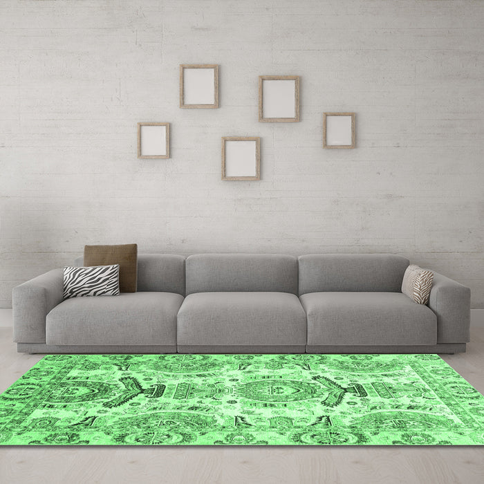Machine Washable Abstract Emerald Green Modern Area Rugs in a Living Room,, wshabs3108emgrn