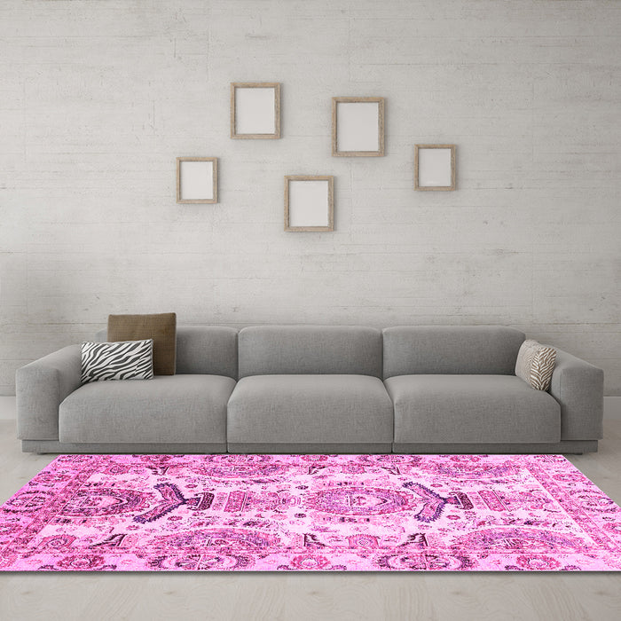 Machine Washable Abstract Pink Modern Rug in a Living Room, wshabs3108pnk