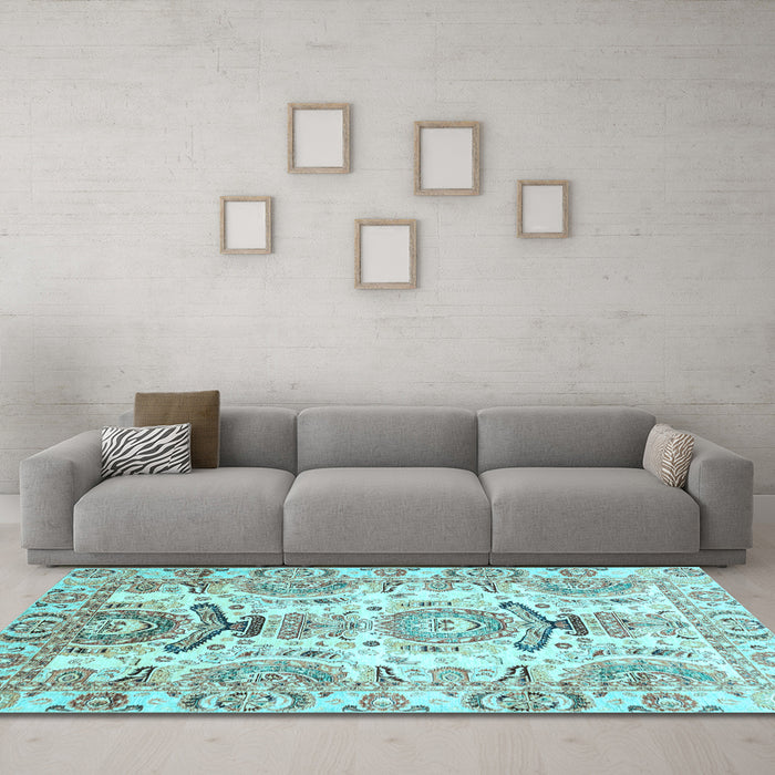 Machine Washable Abstract Light Blue Modern Rug in a Living Room, wshabs3108lblu