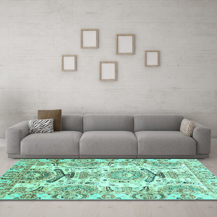 Machine Washable Abstract Turquoise Modern Area Rugs in a Living Room,, wshabs3108turq