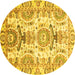 Round Machine Washable Abstract Yellow Modern Rug, wshabs3108yw