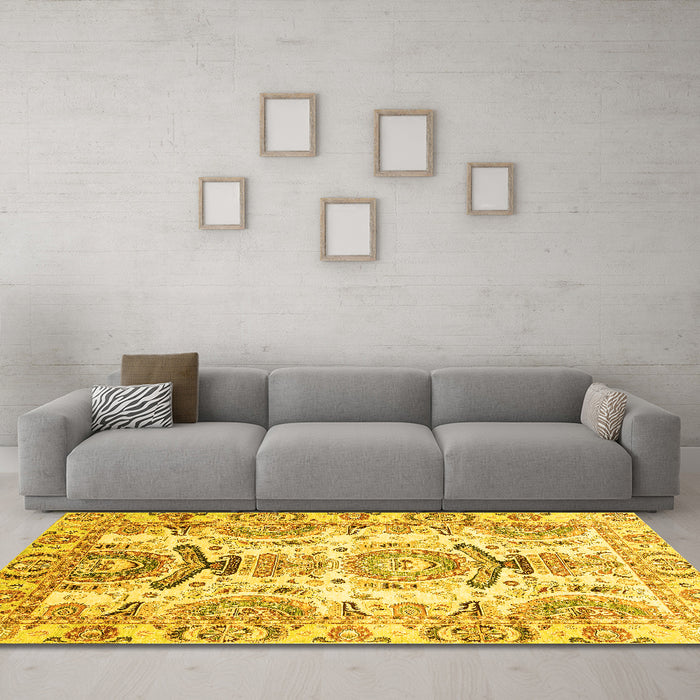 Machine Washable Abstract Yellow Modern Rug in a Living Room, wshabs3108yw