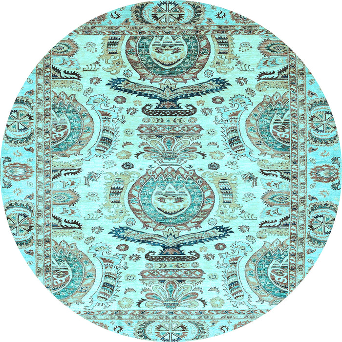 Round Abstract Light Blue Modern Rug, abs3108lblu