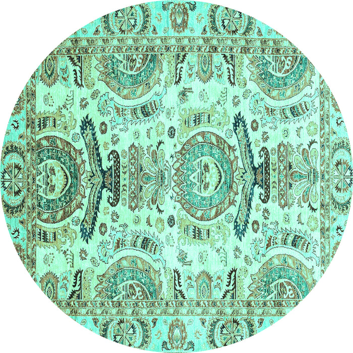 Round Machine Washable Abstract Turquoise Modern Area Rugs, wshabs3108turq