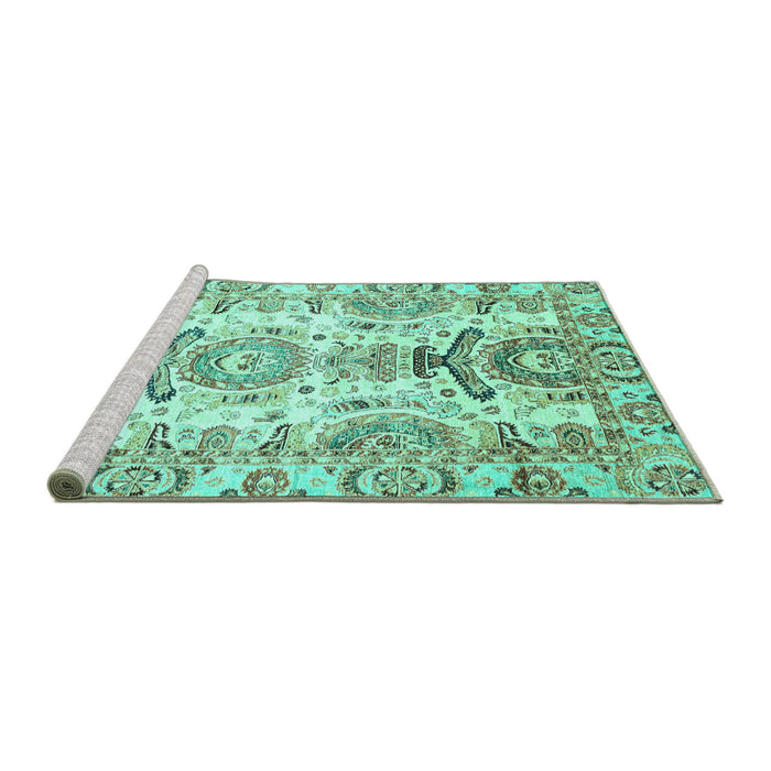 Sideview of Machine Washable Abstract Turquoise Modern Area Rugs, wshabs3108turq