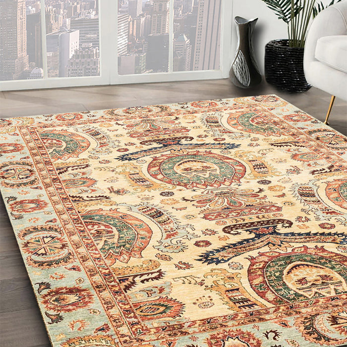Machine Washable Abstract Chocolate Brown Rug in a Family Room, wshabs3108