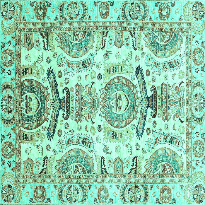 Square Machine Washable Abstract Turquoise Modern Area Rugs, wshabs3108turq