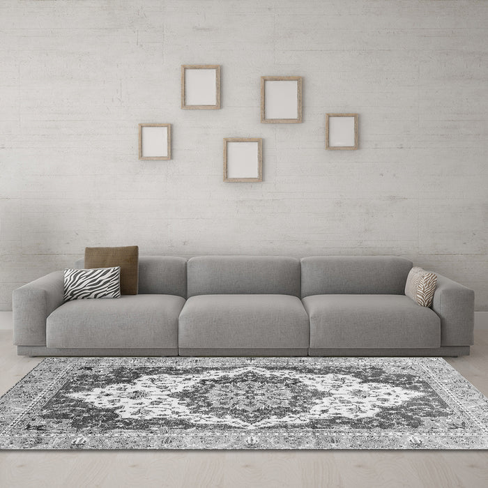 Machine Washable Abstract Gray Modern Rug in a Living Room,, wshabs3109gry
