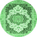 Round Machine Washable Abstract Emerald Green Modern Area Rugs, wshabs3109emgrn