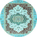 Round Machine Washable Abstract Light Blue Modern Rug, wshabs3109lblu