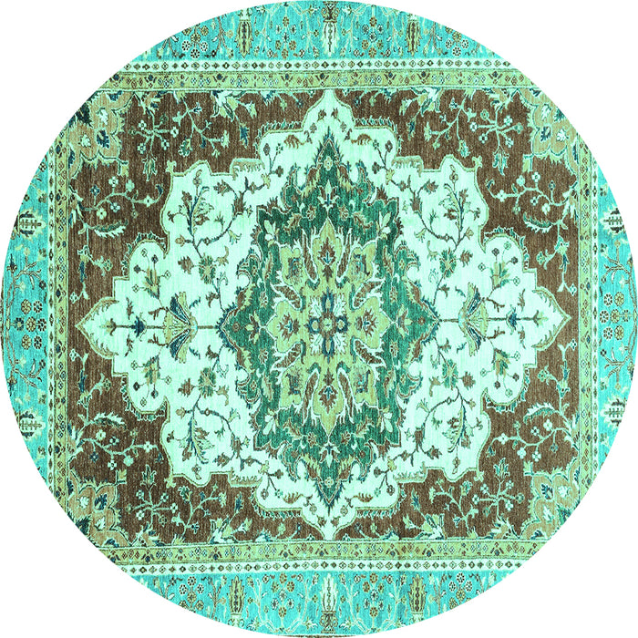 Round Machine Washable Abstract Turquoise Modern Area Rugs, wshabs3109turq