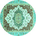 Round Machine Washable Abstract Turquoise Modern Area Rugs, wshabs3109turq