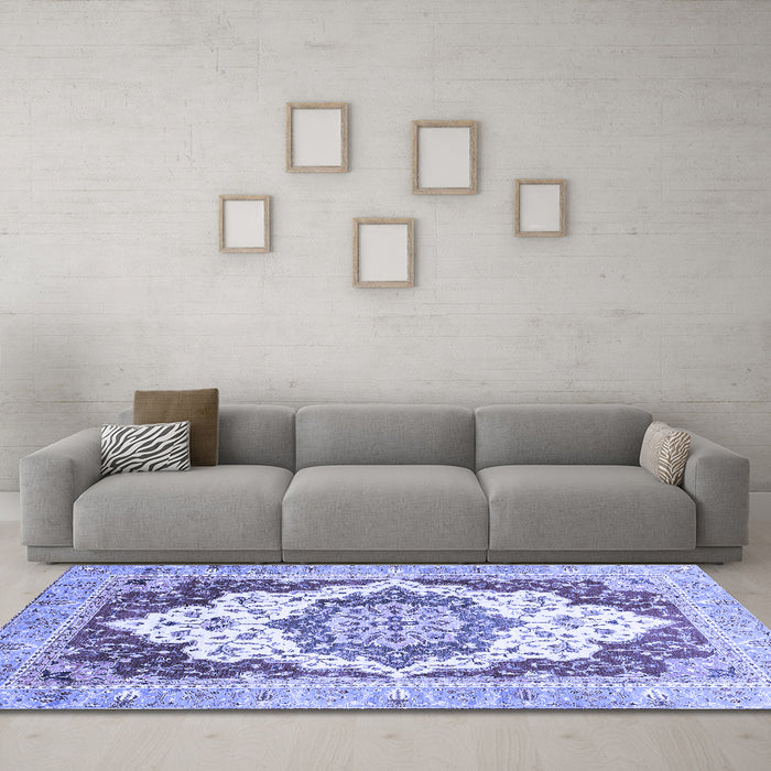 Machine Washable Abstract Blue Modern Rug in a Living Room, wshabs3109blu