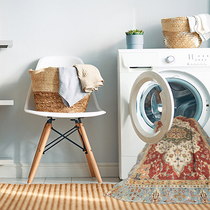 Machine Washable Abstract Red Rug in a Washing Machine, wshabs3109