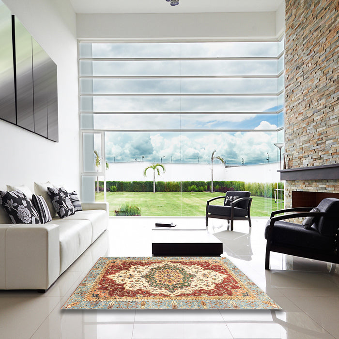 Square Machine Washable Abstract Red Rug in a Living Room, wshabs3109