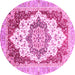 Round Machine Washable Abstract Pink Modern Rug, wshabs3109pnk