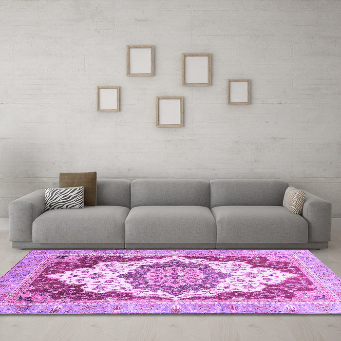 Machine Washable Abstract Purple Modern Area Rugs in a Living Room, wshabs3109pur