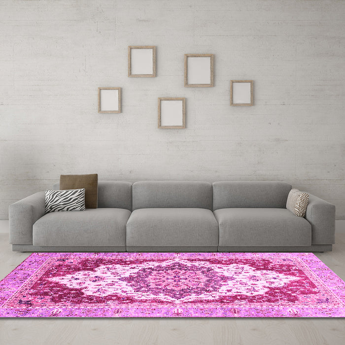 Machine Washable Abstract Pink Modern Rug in a Living Room, wshabs3109pnk