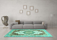 Machine Washable Abstract Turquoise Modern Rug, wshabs3109turq