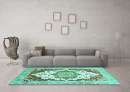 Machine Washable Abstract Turquoise Modern Area Rugs in a Living Room,, wshabs3109turq