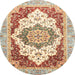 Round Abstract Red Modern Rug, abs3109