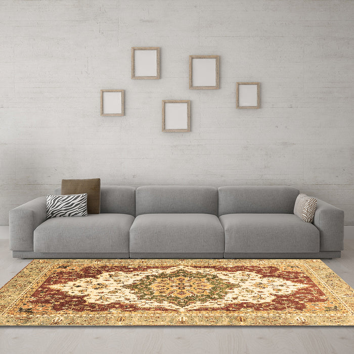 Machine Washable Abstract Brown Modern Rug in a Living Room,, wshabs3109brn