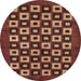 Round Abstract Red Checkered Rug, abs310